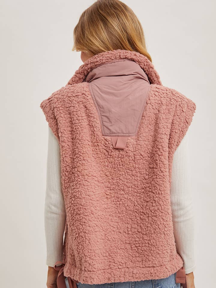 Bluivy - Wholesale Outerwear Vest - Women's - BUTTON DOWN MOCK NECK FLEECE SHERPA VEST