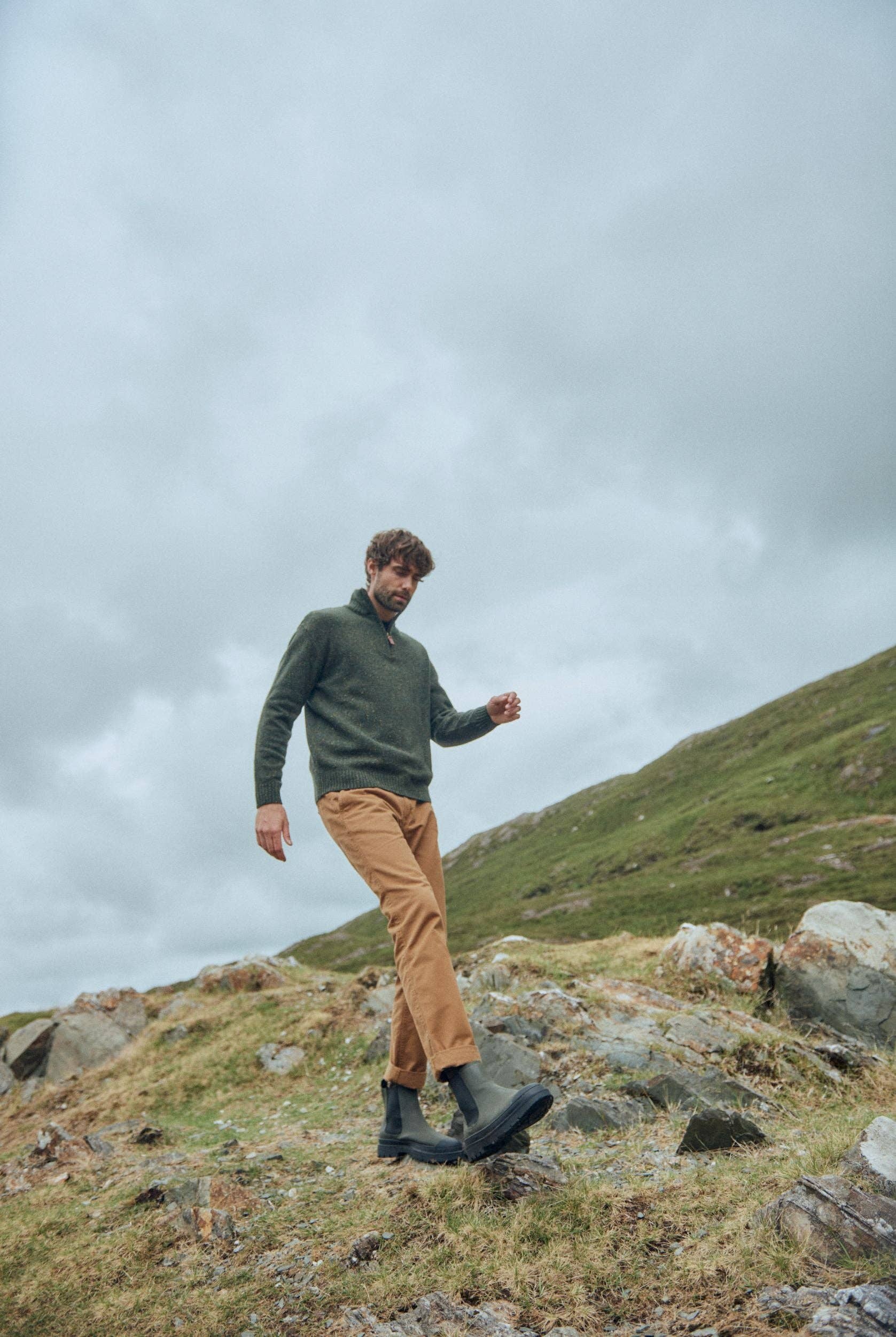 Aran Woollen Mills - Vente Pull en maille – homme - Pull Belleek Troyer pour homme - Vert1