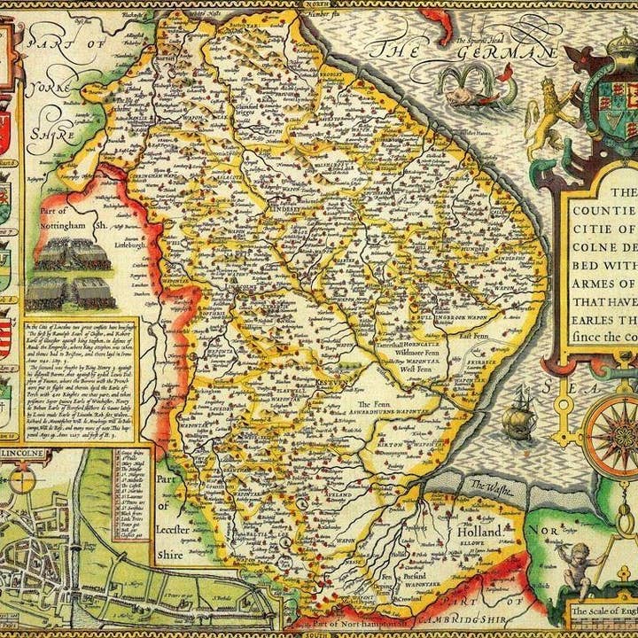 Lincolnshire Historical Map (1610) for wholesale by Map Marketing Limited