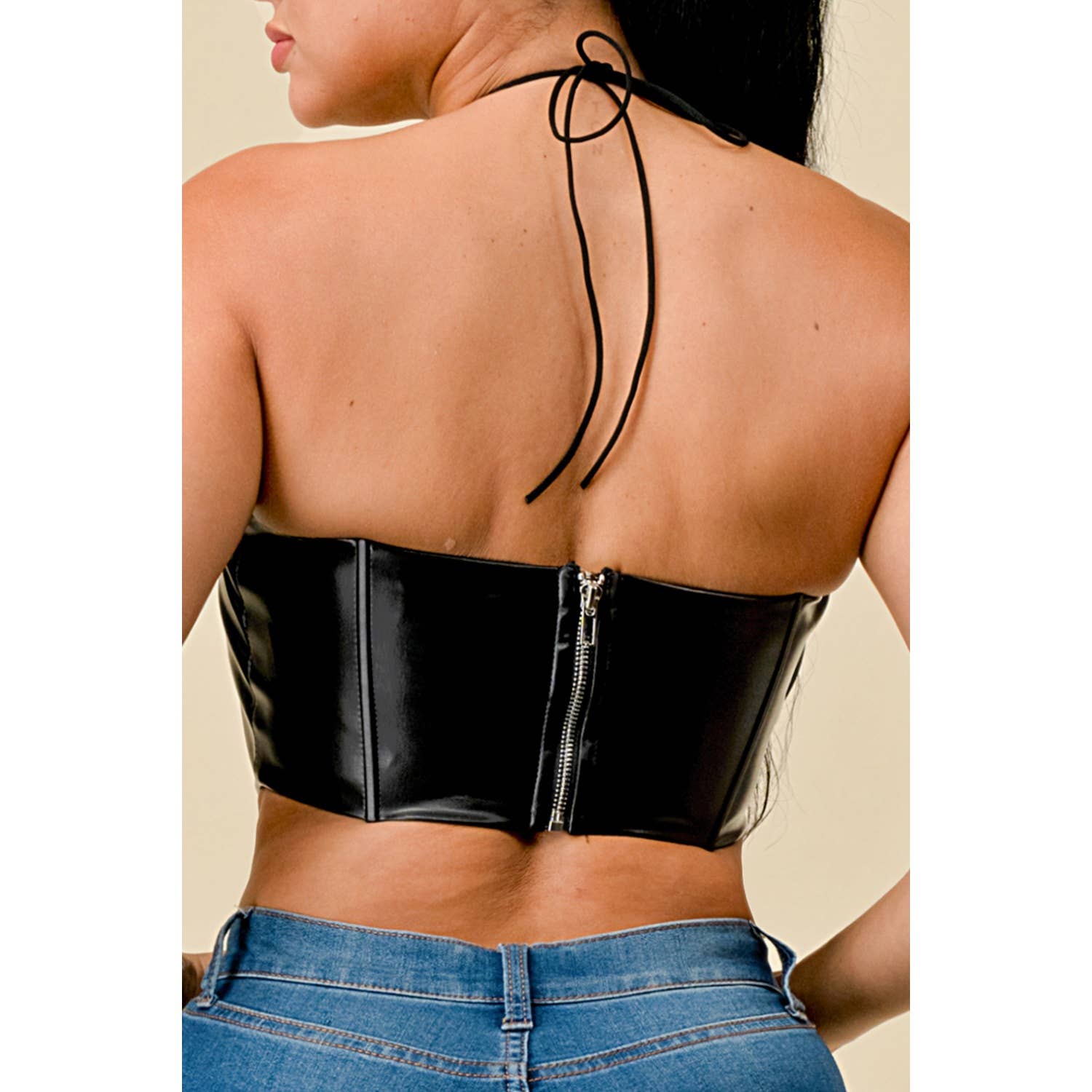 Miss 8 - Wholesale Tank Top - Women's - PU Corset Bustier Crop top with fold Detail3