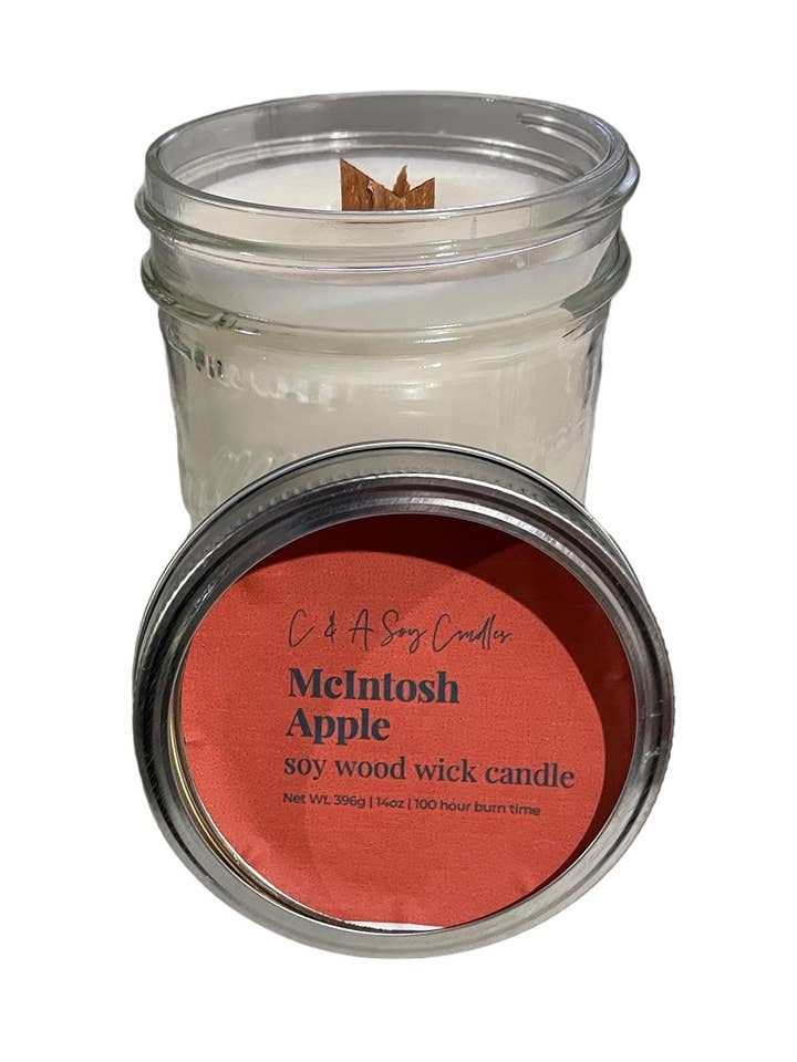McIntosh Apple Soy & Wood-Wick Candle - 14 Oz for wholesale by C & A Soy Candles, LLC