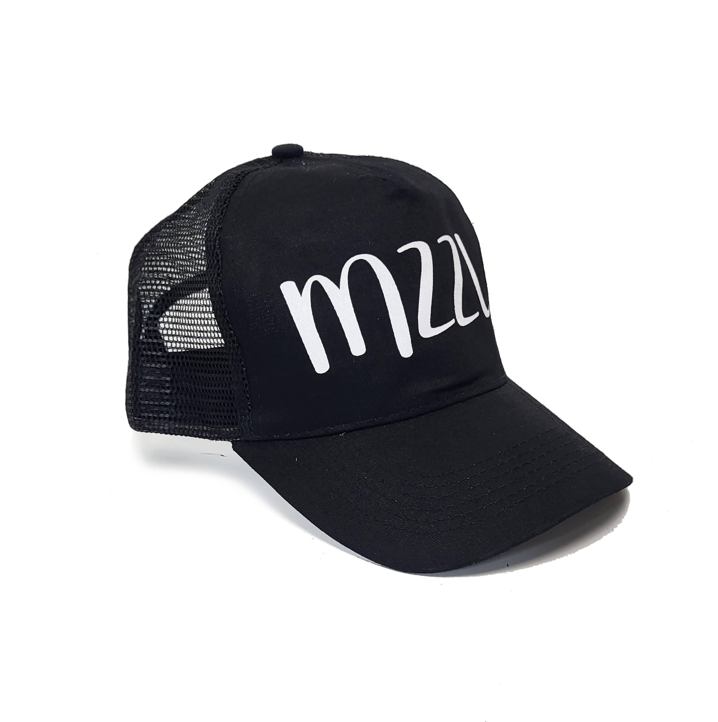 NHP International - Wholesale Trucker Hat - Unisex - Black baseball caps with MZZL text print and velcro back clo0