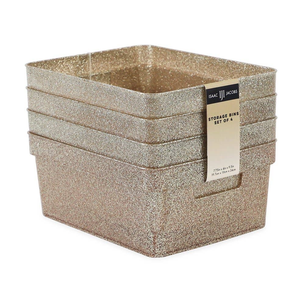 Isaac Jacobs International - Wholesale Storage Bin - Isaac Jacobs Small Glitter Storage Bin Set w/Cut-Out Handles8