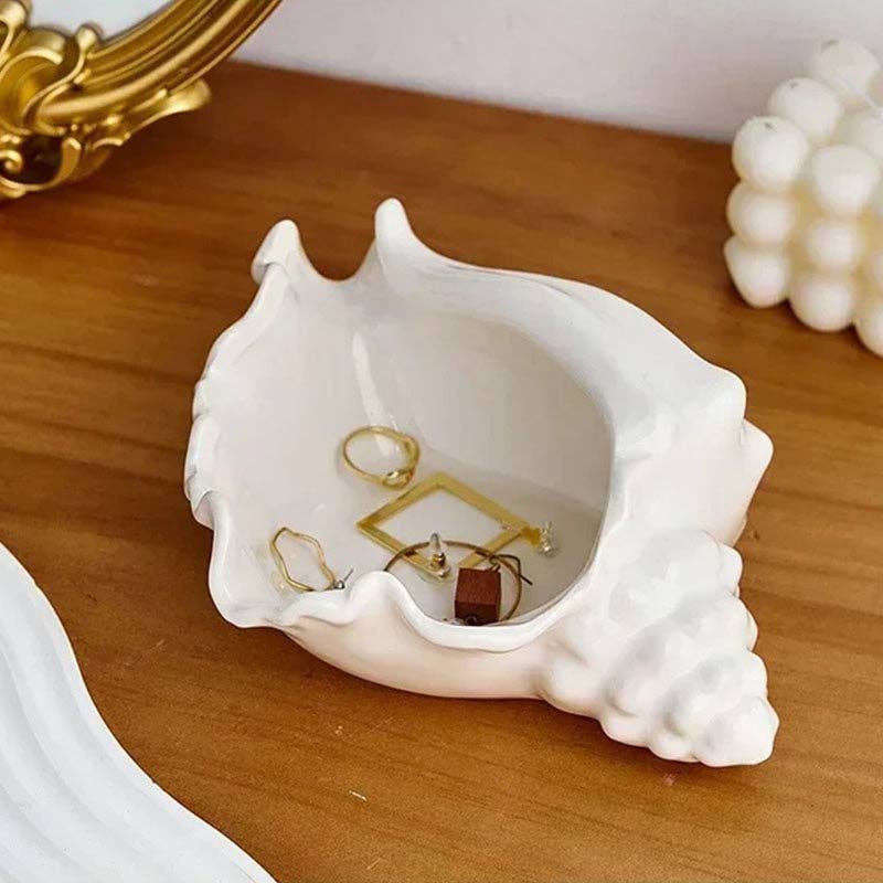 Kiyo Home - Wholesale Jewelry Dish - Conch Jewelry Storage Shell | Ceramic Coastal Storage Accent