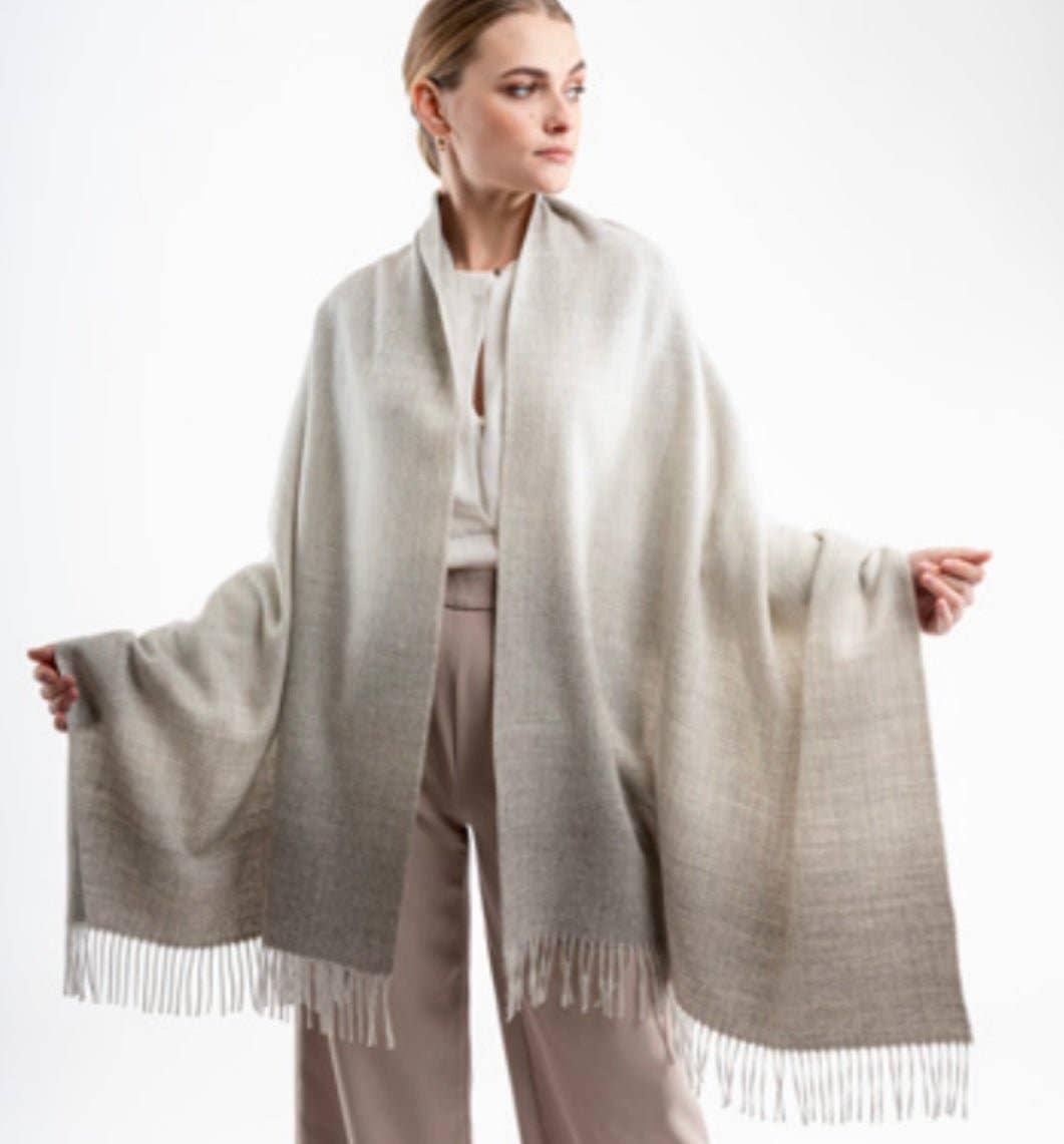 Andes Connection - Wholesale Wrap - Women's - Alpaca Wool Shawl- Grey Ombre Tones0