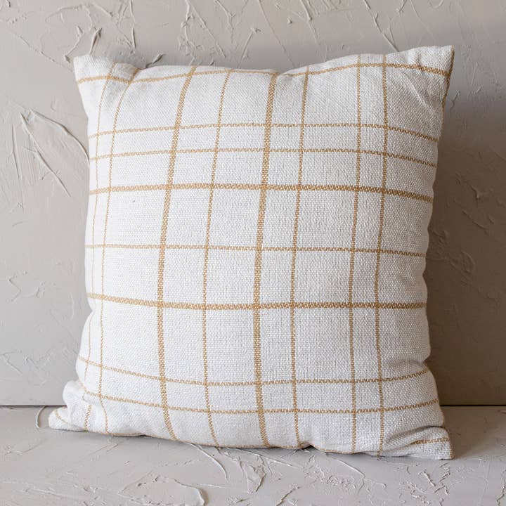 18x18 Hand Woven Eileen Mod Plaid Pillow Tan for wholesale by Foreside Home & Garden