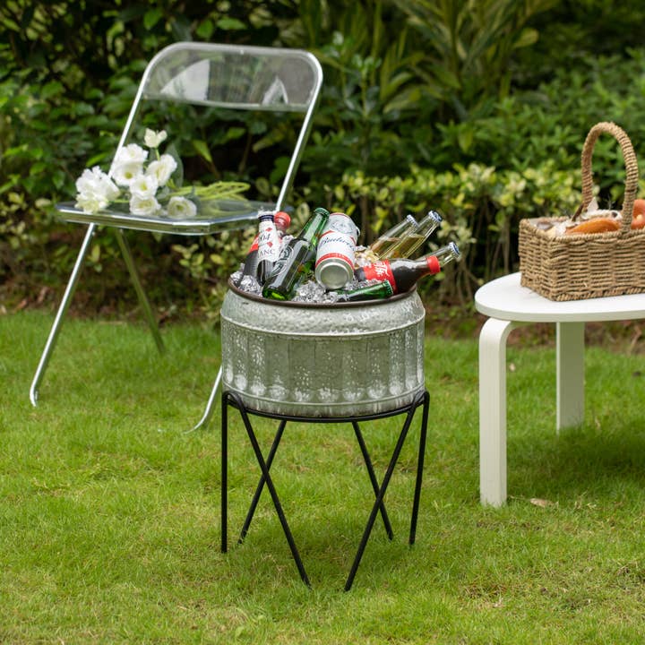 Quickway Imports - Wholesale Ice Bucket - Galvanized Metal Ice Bucket Beverage Cooler Tub with Stand