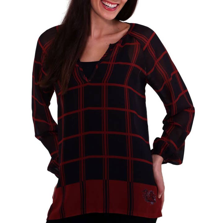 South Carolina Gamecocks Plaid Sheer Top for wholesale by Emerson Street Clothing Co Collegiate Shop