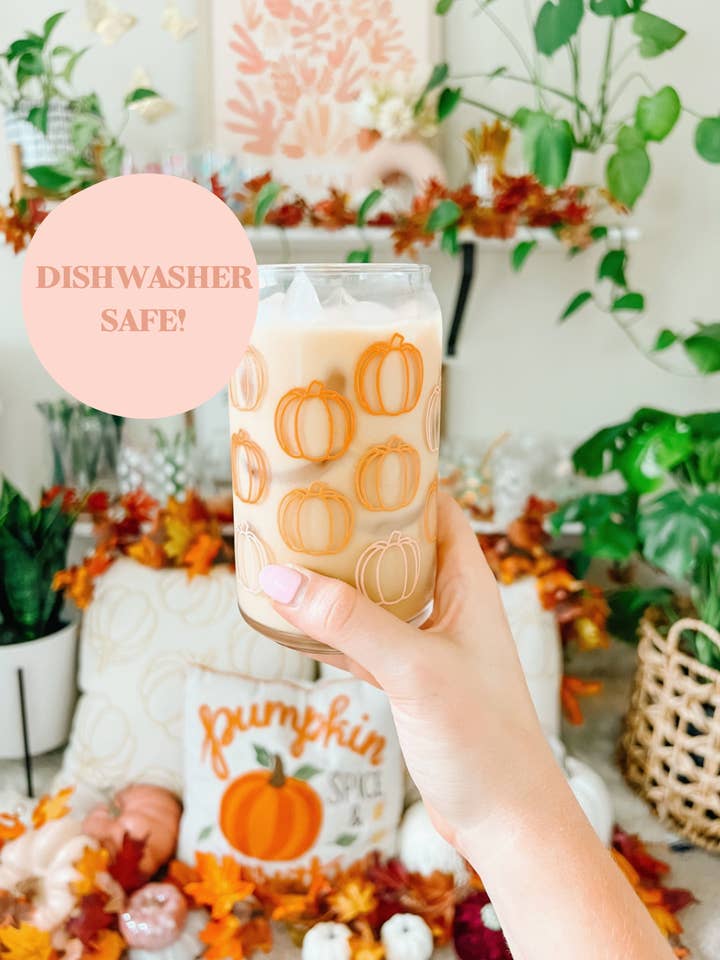 16oz Orange Pumpkin Iced Coffee Beer Can Glass for wholesale by Hart and Flora Shop