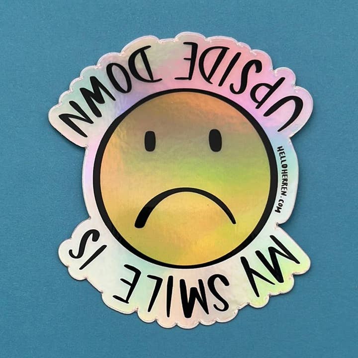 Upside Down Smile | Holographic Sticker for wholesale by Hello Herren