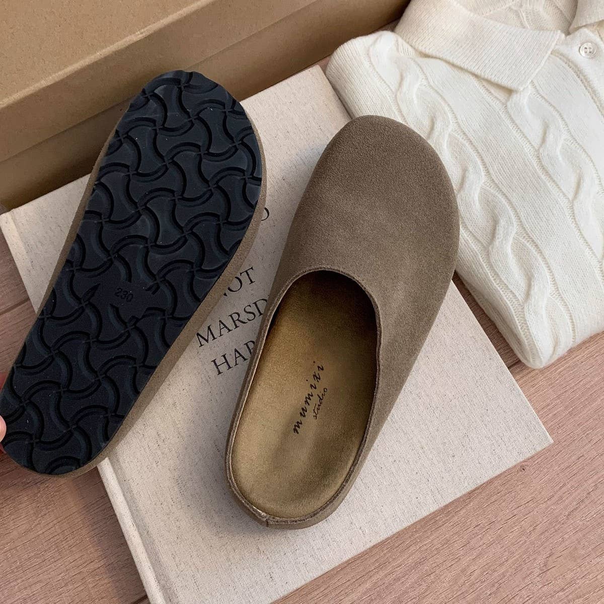 ACCITY - Wholesale Flats/Loafers - Women's - Vintage Leather Clog Mules with Cork Sole_CWSHF00529