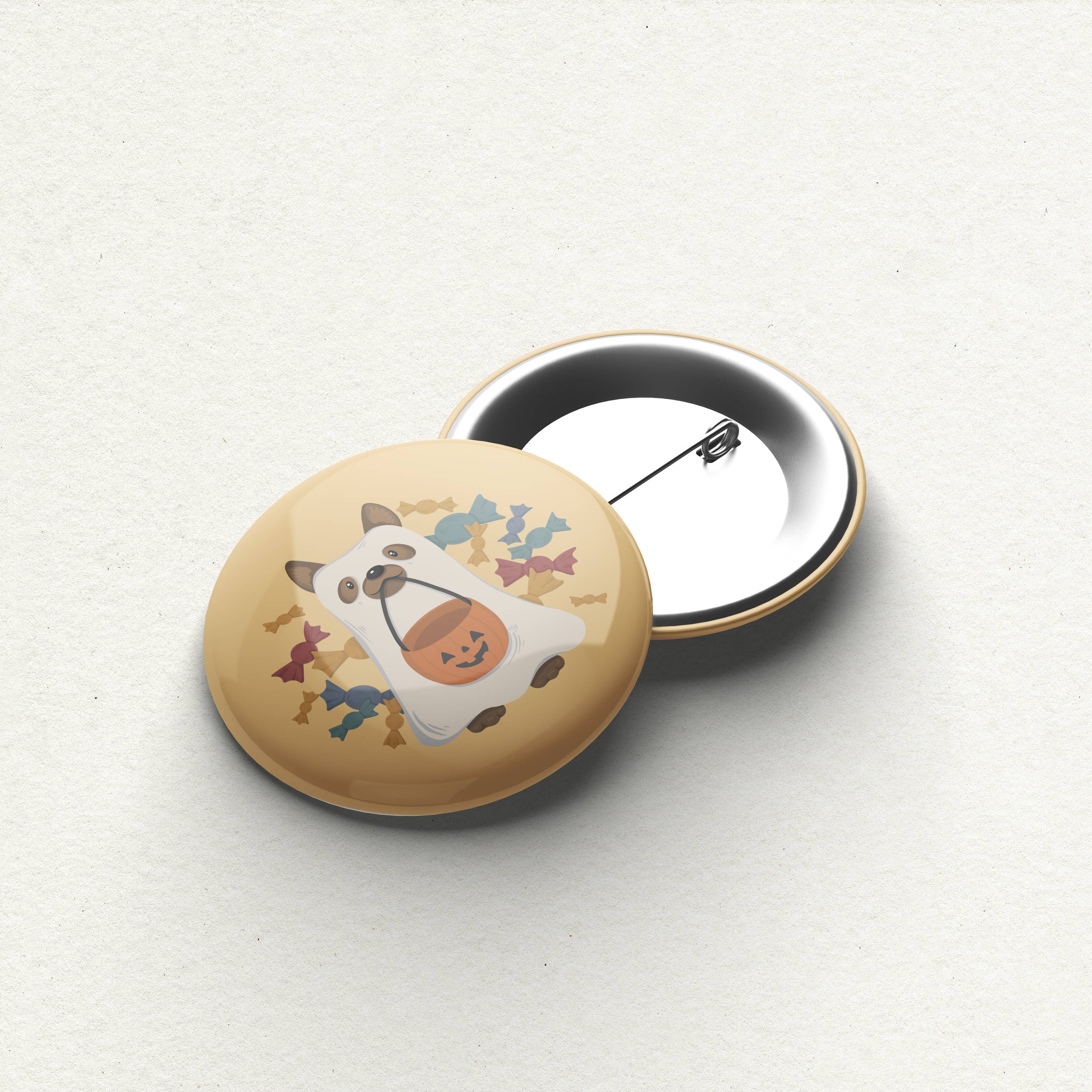TinkerTal Illustrations - Wholesale Lapel Pin/Button - Halloween Candy Ghost Dog Button Pin1