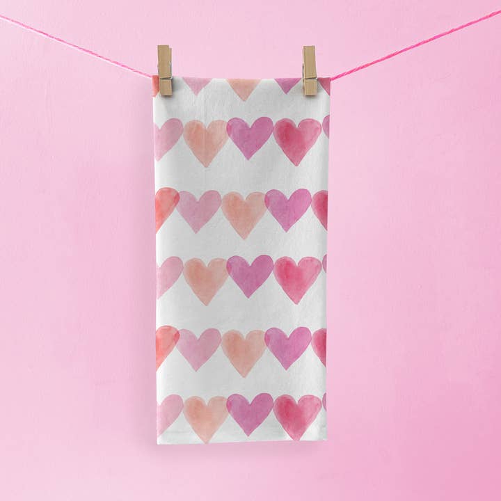 Gert & Co - Wholesale Tea Towel - Pink Hearts Tea Towel | Valentine's Day Kitchen Towel2