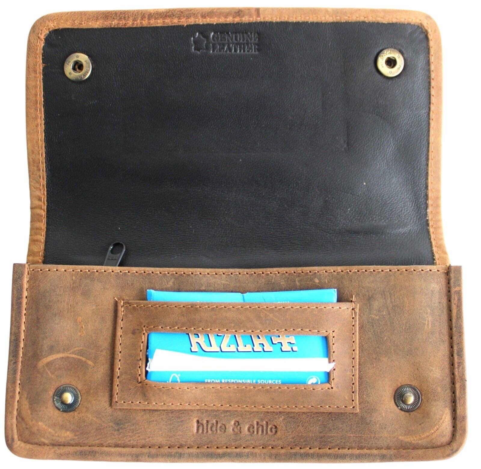 hide & chic - Wholesale Pouch - Women's - Quality Full Grain Vintage Leather Tobacco Pouch Style: 12035. BROWN. Compact Size.4