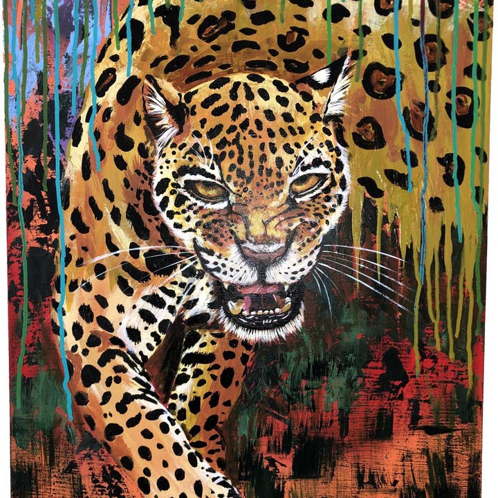 Daredevil Jaguar with gradient background in multiple colors - Original Painting for sale for wholesale by Stelland