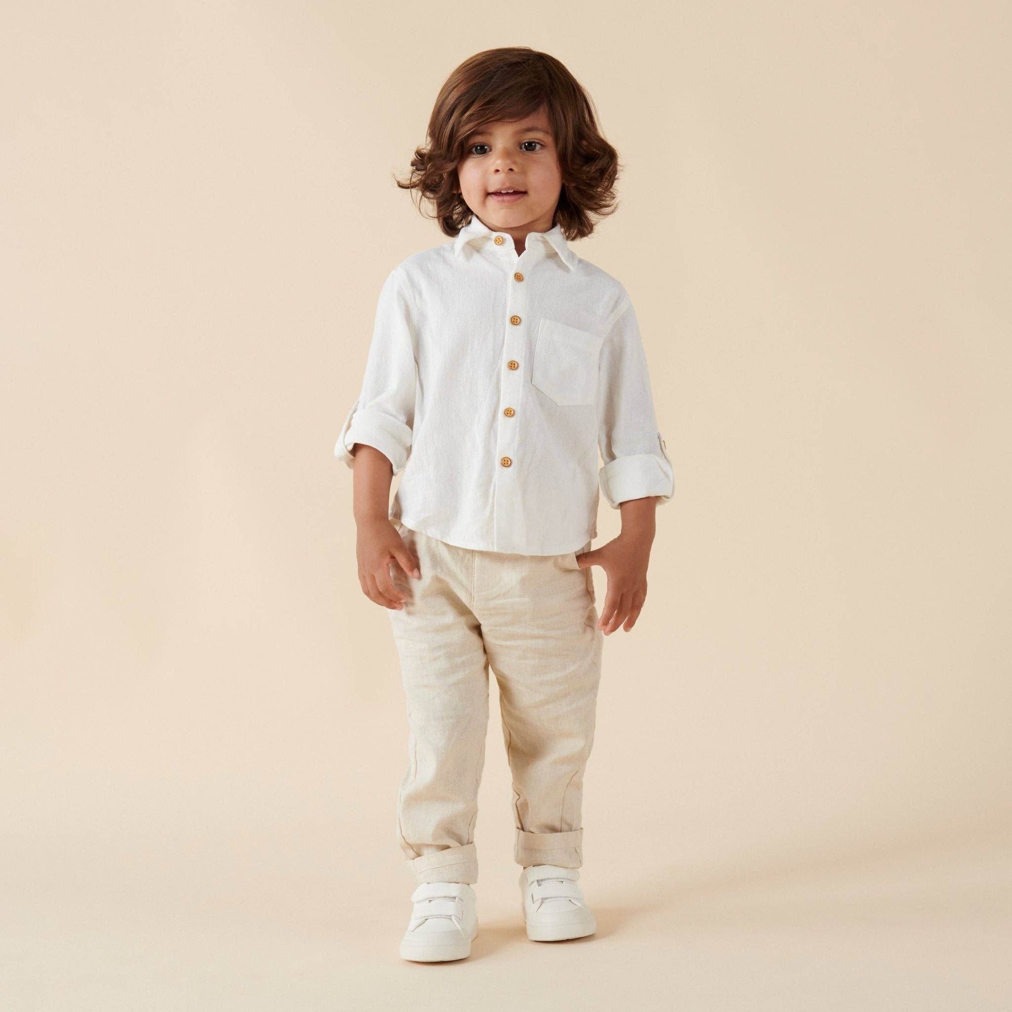 Designer Kidz - Wholesale Button Down Shirt - Kids - Archie L/S Button Shirt - Ivory1