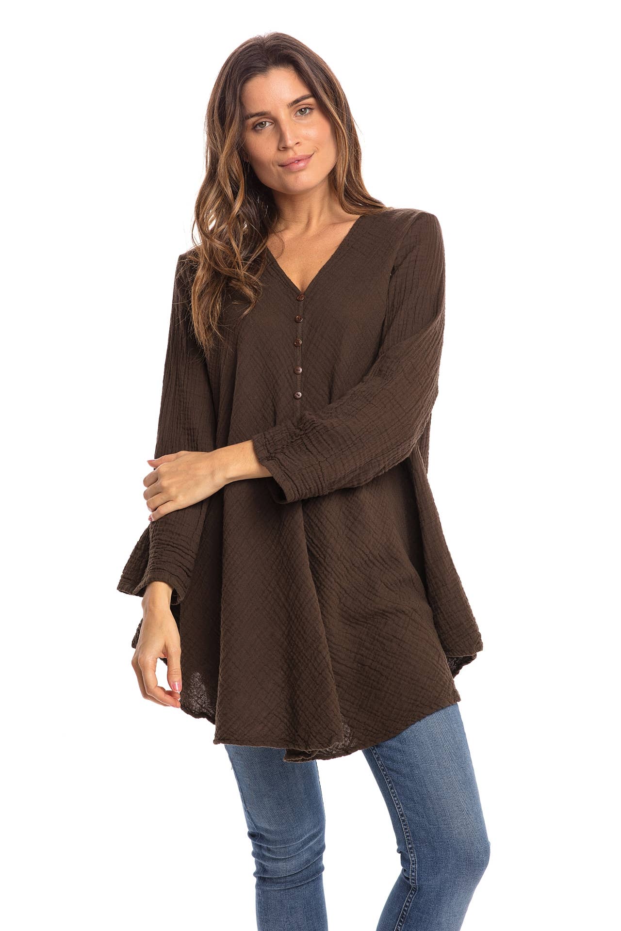 Nusantara Inc. - Wholesale Blouse - Women's - Thai Cotton Button Front Top-048274