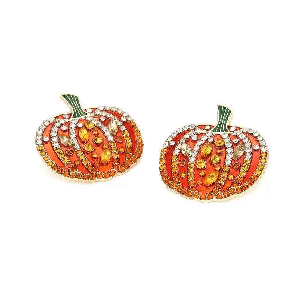 Purple Myrtle - Wholesale Dangle Earrings - Cute Jeweled Pumpkin Earrings for Fall/ Halloween 1