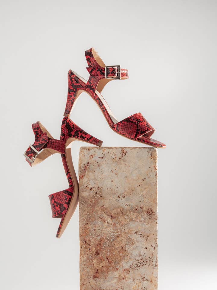 GLORIA SANDAL IN RED SNAKE LEATHER for wholesale by Elodie