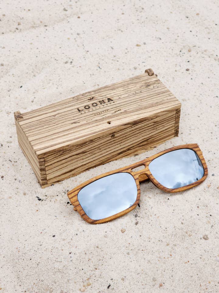 Horizon Zebrawood Wooden Sunglasses for wholesale by Loona