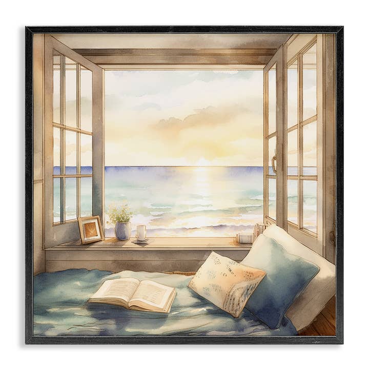 Stupell Industries - Wholesale Wall Sign - Beach Window View - Framed Wall Art