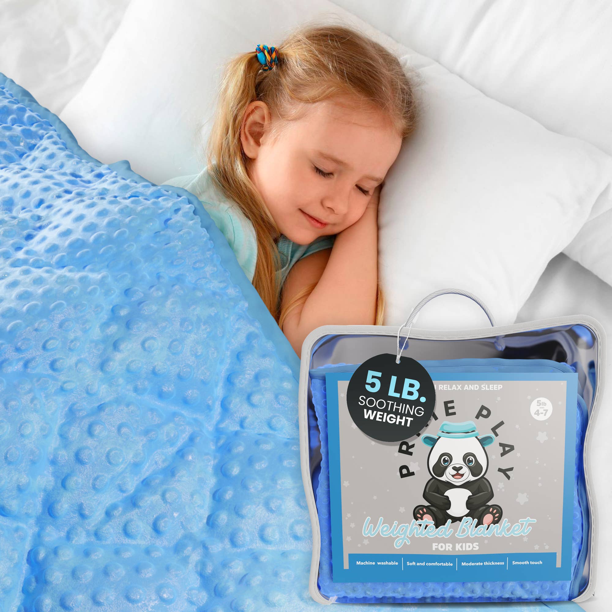 Prime Play - Wholesale Bedding Blanket - Kids & Baby - 5lb Child's Weighted Blanket - 36" x 48" Dotted Texture Blue1