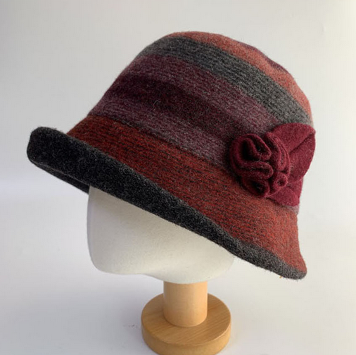 Comfortarians - Wholesale Bucket Hat - Women's - Women's Winter Bungee Bucket Hat Stitched Wool Flower FW6