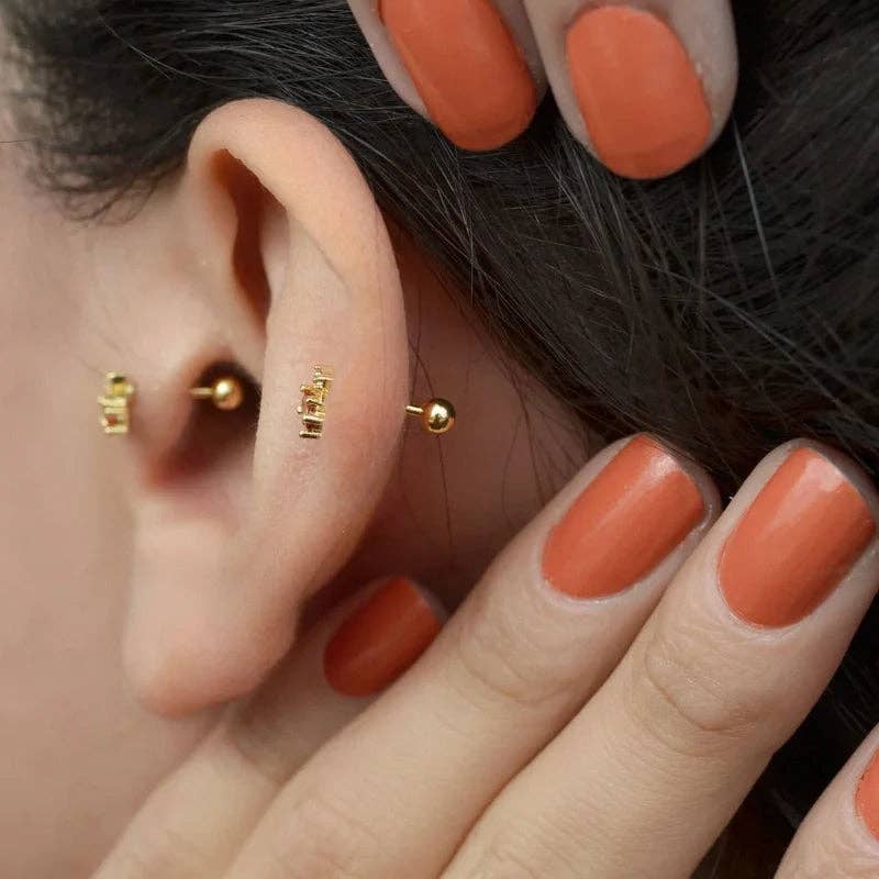 StockJWL - Wholesale Single Earring - Cherry Tragus Piercing for Helix, Cartilage, and Lobe - Gold and Silver2