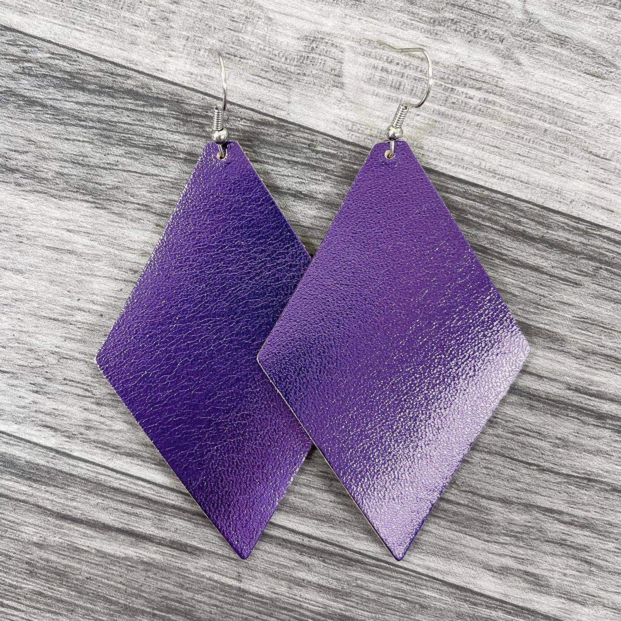 Hazel Hill ~MaeBella~ - Wholesale Dangle Earrings - Leather Earrings Maxine Metallic Purple1