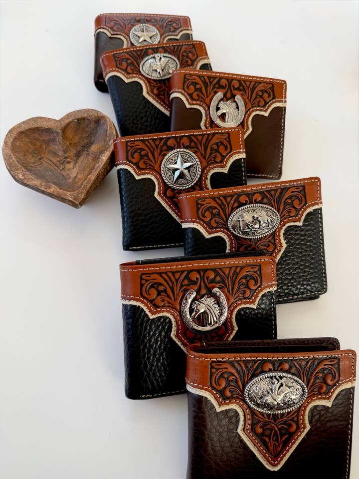 Leather Billfold Bifold Wallet with Zippered Pocket for wholesale by Boho Ranch Shop