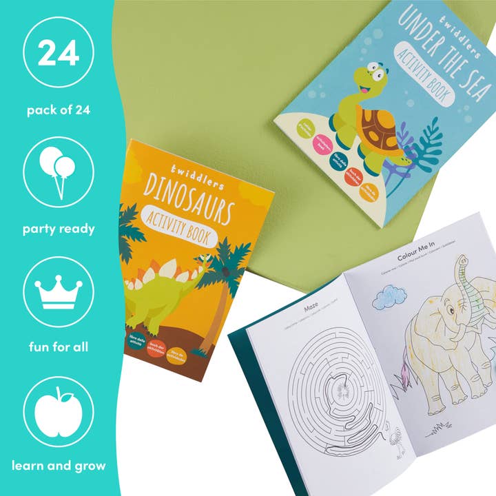 The Twiddlers - Venta al por mayor Libro para colorear y cuaderno de actividades - Niños y bebés - Pack de 24 minilibros para colorear, dinosaurios de safari y animales marinos4