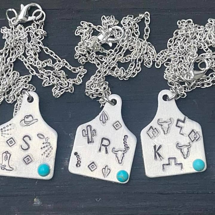 Cow Tag Initial Necklace for wholesale by Palm Royal Stamp Jewelry