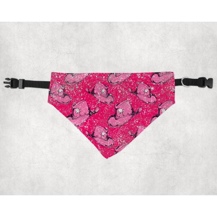 Pink Distressed Cowgirl Hat Pet Bandana for wholesale by The Goblin Saloon