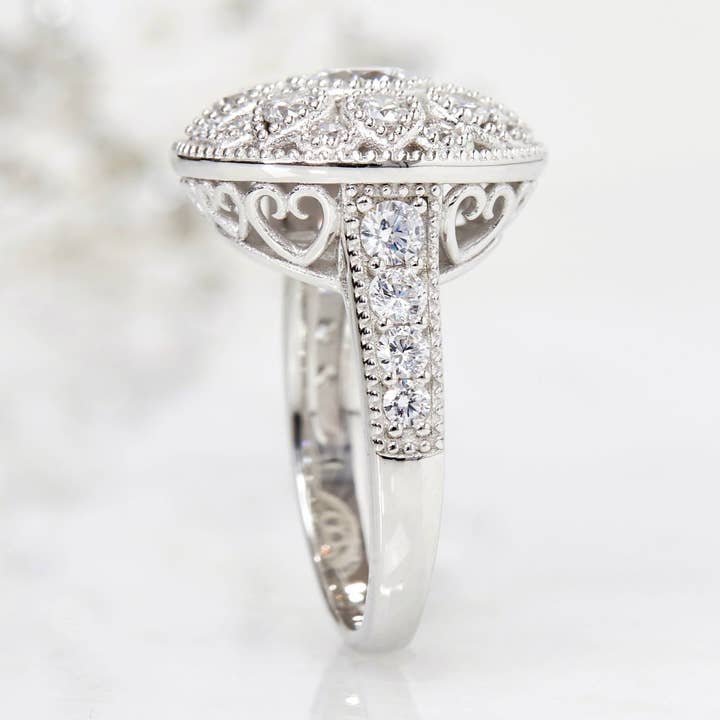 Self Worth Crown Ring – Vintage Dome with 5A CZ Stone for wholesale by Double Accent