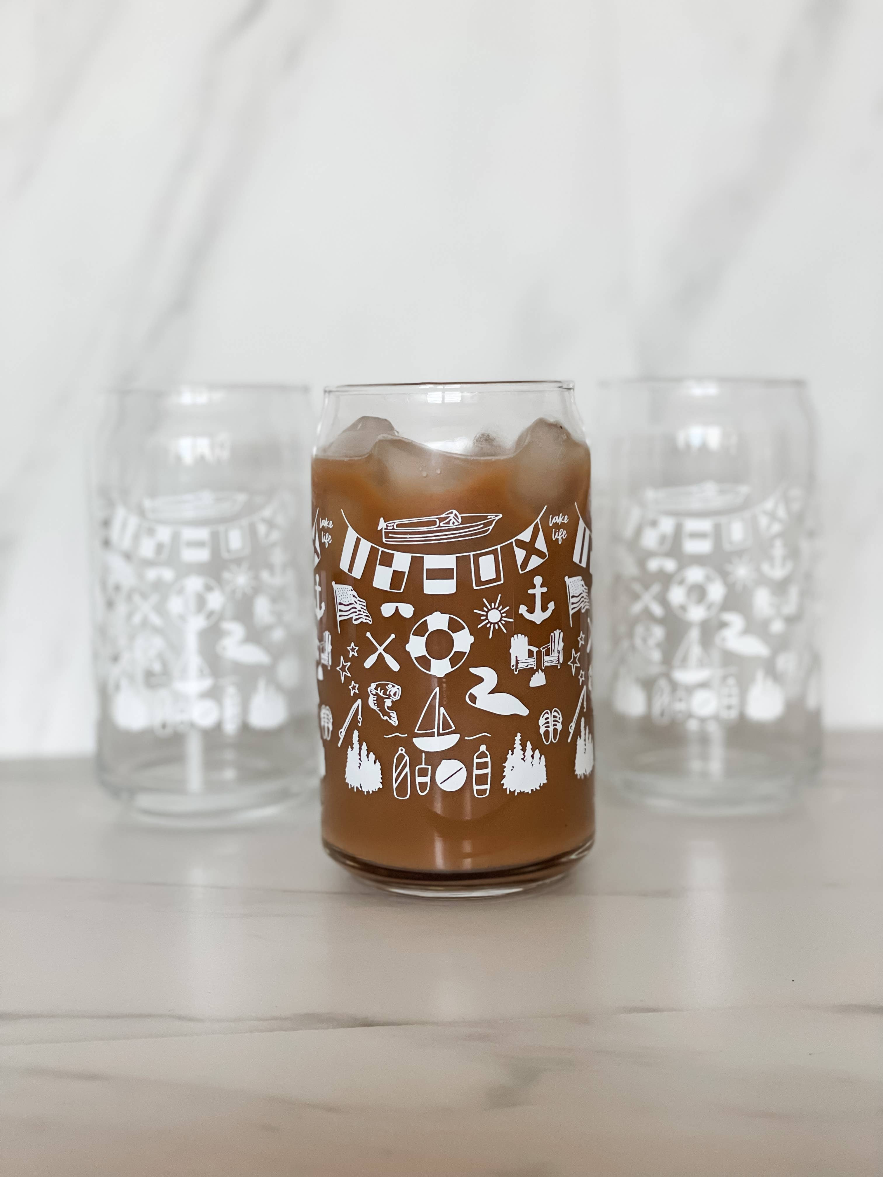 Waves of Grace Letter Co. - Wholesale Drinking Glass/Cup - Lake Life Can Glass2