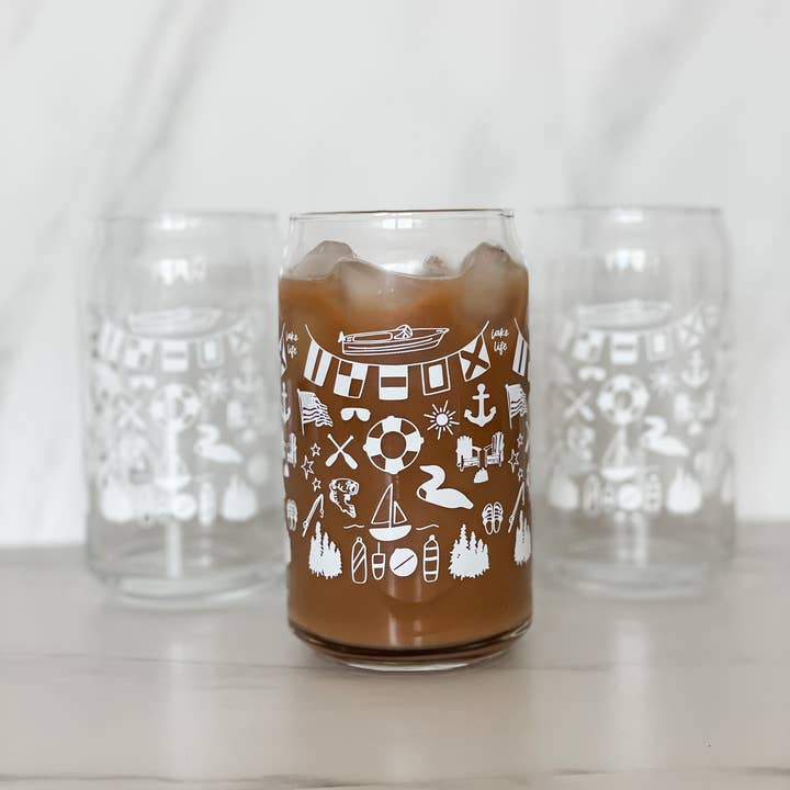 Waves of Grace Letter Co. - Wholesale Drinking Glass/Cup - Lake Life Can Glass2