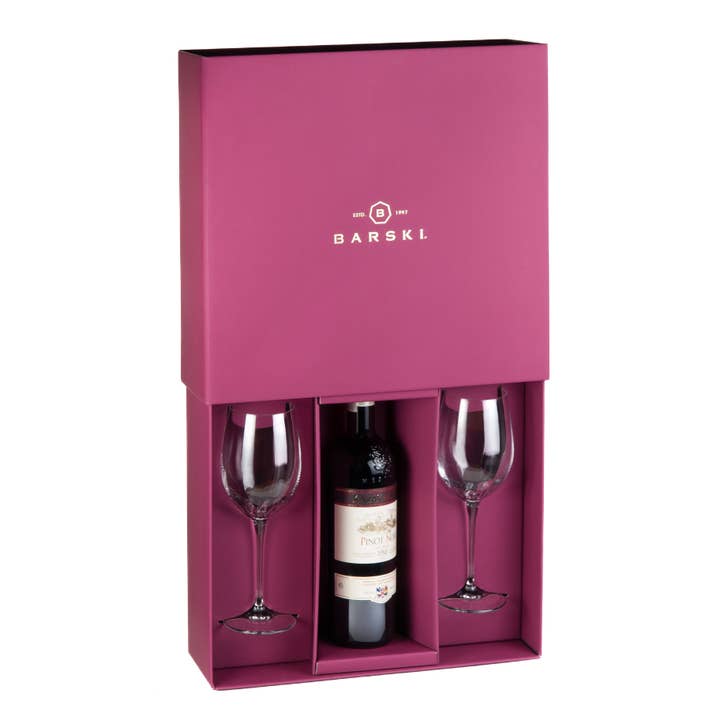 Barski - Wholesale Wine Glass - Gift Box, Wine Goblet Set of 2 with Space for Wine Bottle