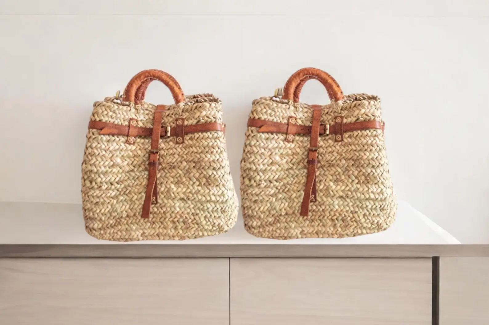 DarKech - Wholesale Draagtas - Dames - Handgemaakte stro tote tas met leren bandjes – Franse tas6