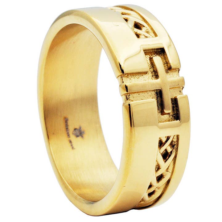 Krydsbåndring med guldvævet design for engroshandel hos Blackjack Mens Jewelry