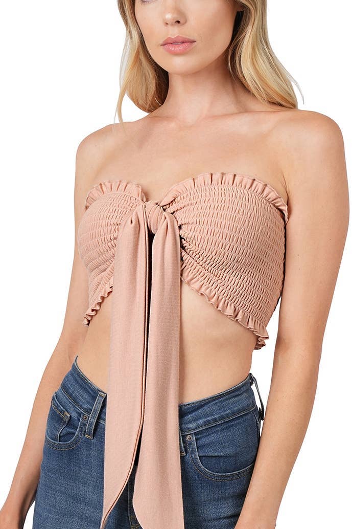 Vanilla Monkey – wholesale Blouse – Women’s – Soft French Terry Smocked Tie Front Tube Top3