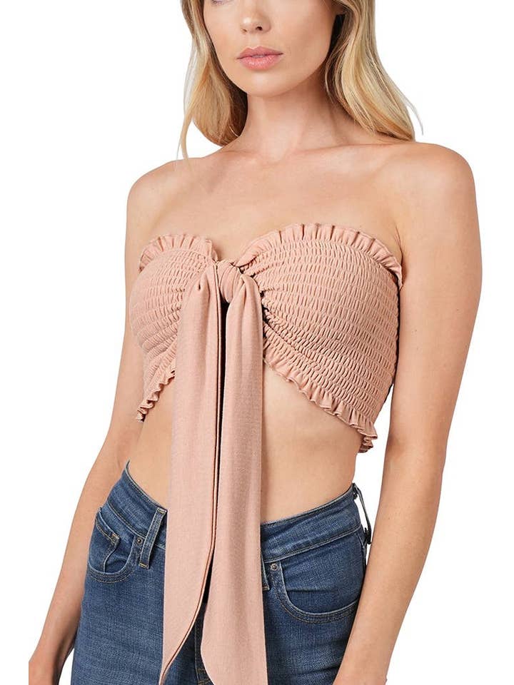 Vanilla Monkey – wholesale Blouse – Women’s – Soft French Terry Smocked Tie Front Tube Top3