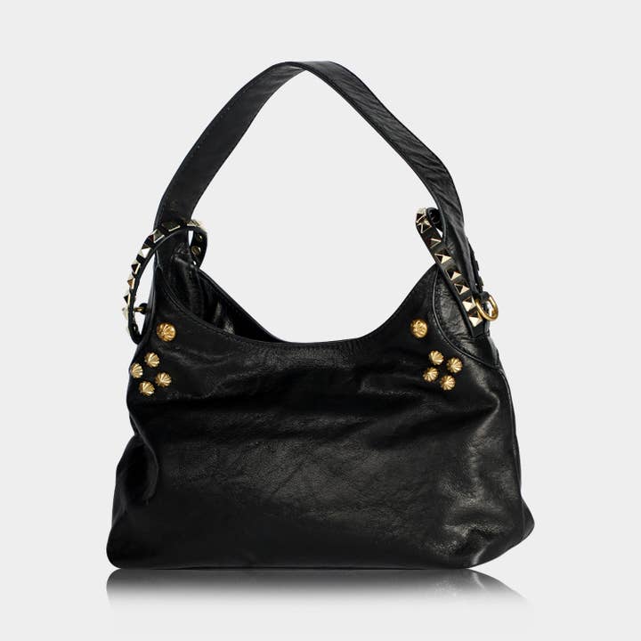 Bolso Hobo Bandolera de Cuero Flor con Tachuelas-Negro para venta al por mayor de WANACCESSORY
