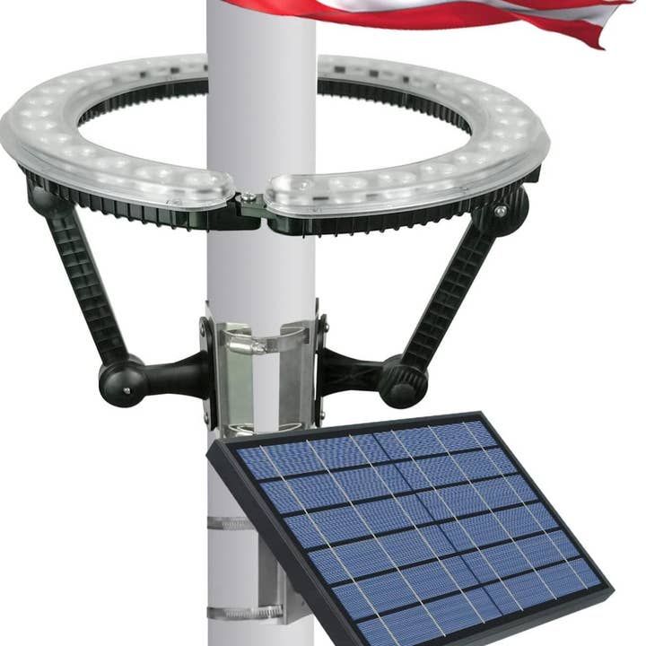 Flagpole Solar Light 4640 Lumen 12000mAh Rechargeable Battery Flag Pole Light Solar Powered 32 Brightest LED Outdoor Waterproof Fits Diameter 2-6 in Flagpoles Work up to 16 Hours Flag Lights for wholesale by OutdoorSolarOutlet