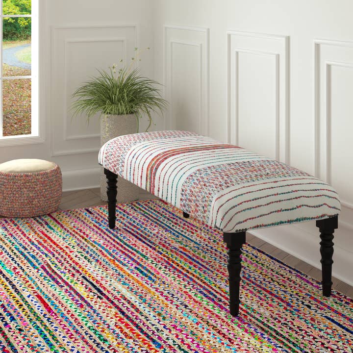 LR Home - Wholesale Bench - Striped Multicolor Farmhouse Indoor Bench