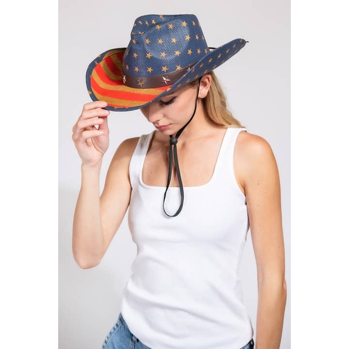 anbfashion - Vente Chapeau de cowboy – femme - CHAPEAU DE COWBOY À ÉTOILES ET RAYURES PATRIOTIQUES FLAG USA HTP28171
