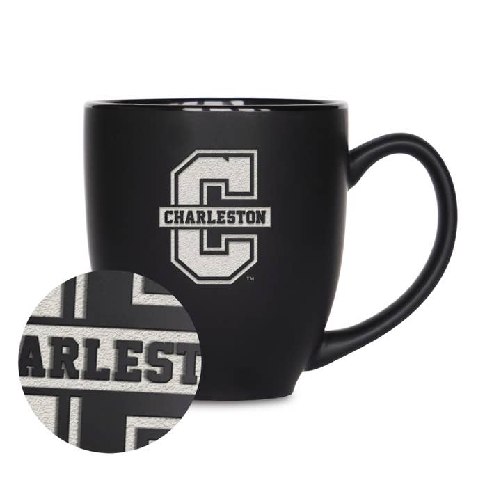 NCAA Charleston Cougars Tasse Bistro en Céramique Noire Mate 15oz pour la vente par Rico Industries