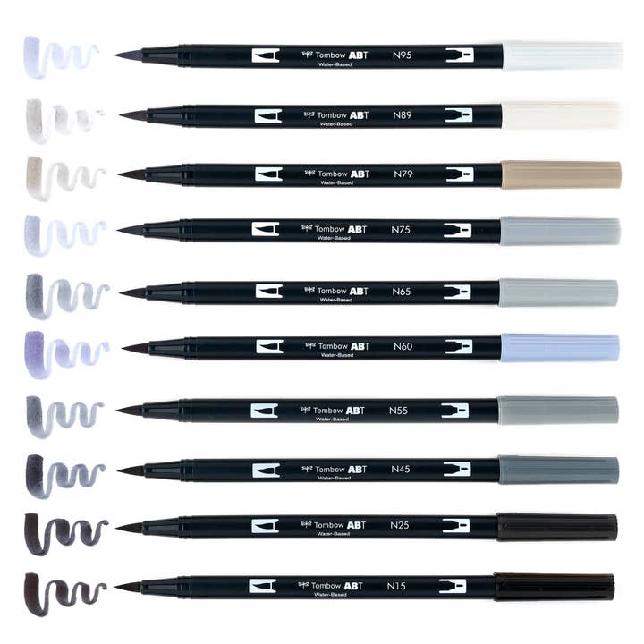 Tombow - Wholesale Marker - Dual Brush Pen Art Markers: Grayscale - 10-Pack