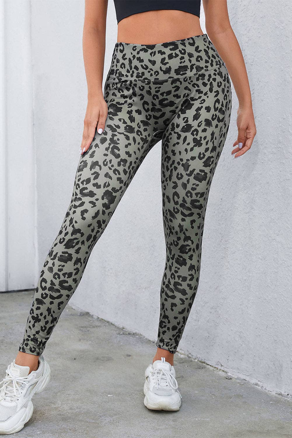Gray Classic Leopard Print Active Leggings for wholesale on Faire