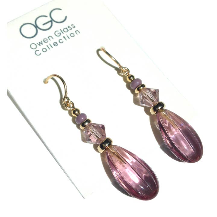 850 - LIGHT AMETHYST GLASS AND GOLD EARRINGS for wholesale by Owen Glass Collection