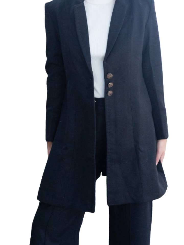 Chaqueta larga de lana fina negra - Venta al por mayor para venta al por mayor de The Art of Creating Inc